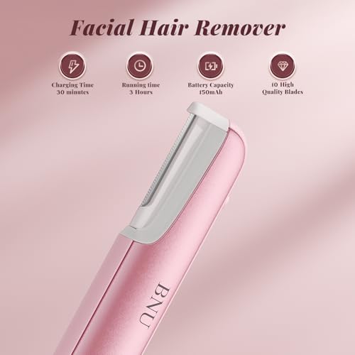 Dermaplane Razor for Women Face, BNU Facial Hair Remover for Anti-Aging, Rechargeable, LED Light, Sonic Edges, 3 Speeds, Ergonomic Handle Face Dermaplaning Tool 10 Blades Pink by BNU - Image 5