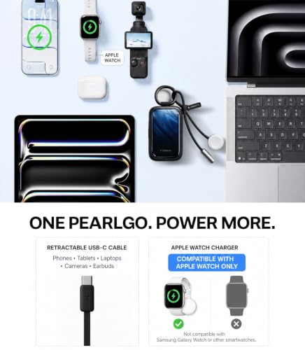 Image of TORRAS PearlGo Power Bank, 45W 10,000mAh Fast Portable Charger,Black | Fast Charging,Built-in Retractable USB-C Cable for iPhone 17 /16 /15 Series, Apple Watch,iPad,MacBook, Carry Hook,Travel Ready
