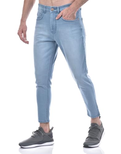 Image of Numero Uno Men's Dark Blue Tappered Fit Cropped Sustainable Jeans