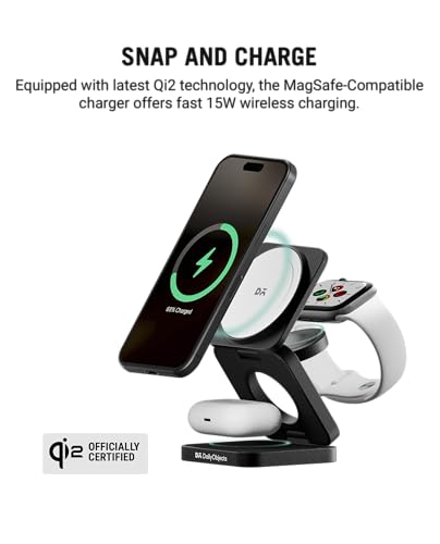 Image of DailyObjects Surge Foldaway 3-in-1 Qi2-Certified Magsafe-Compatible Wireless Charger | Compatible with iPhone 12 and Above & All Qi Enabled Phones, Earbuds, Smartwatches | Fast Charging