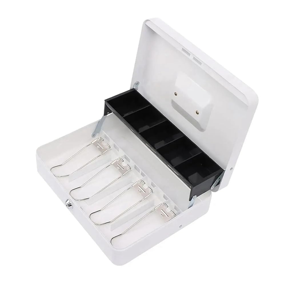 Buhdjfnke White Metal Cash Register With Key Lock-Portable Money Organizer Box Convenience Stores Retail Shop