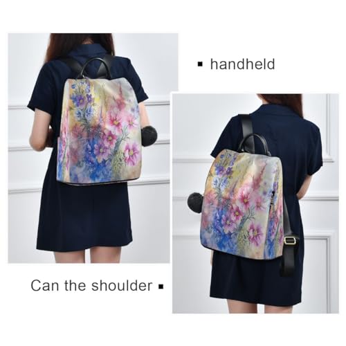 Image of Summer Floral Purple Women Backpack Purse Anti-theft Casual Shoulder Bag Fashion Ladies Bags