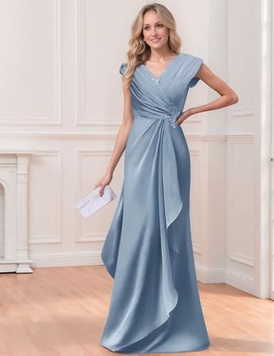 Chiffon Mother of The Bride Dresses for Wedding V Neck Ruffle Evening Gown Long Women Formal Dress4