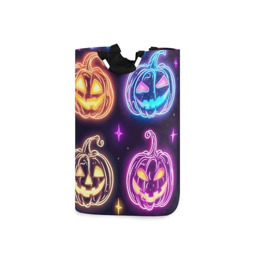 Jihqo Laundry Hamper Basket Halloween Glowing Pumpkins Collapsible Nursery Storage Bin Waterproof Clothing Baskets for Home Bedroom Bathroom Washing Room