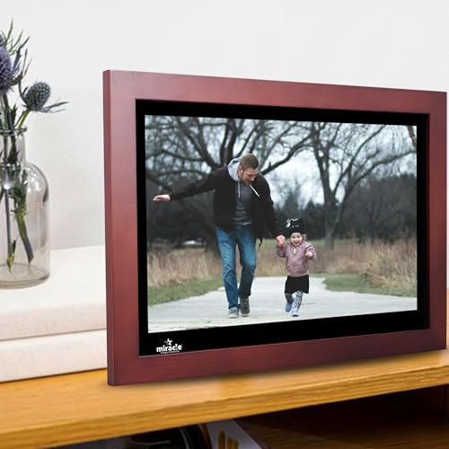 Image of Miracle Digital 15.4''(38.1) cm Wooden Digital Photo Frame Hi- Def.Screen Built in 8GB Memory & 2GB RAM.USB Disk Card,Remote Photos SlideShow,Video Audio,Support SD (Dark)