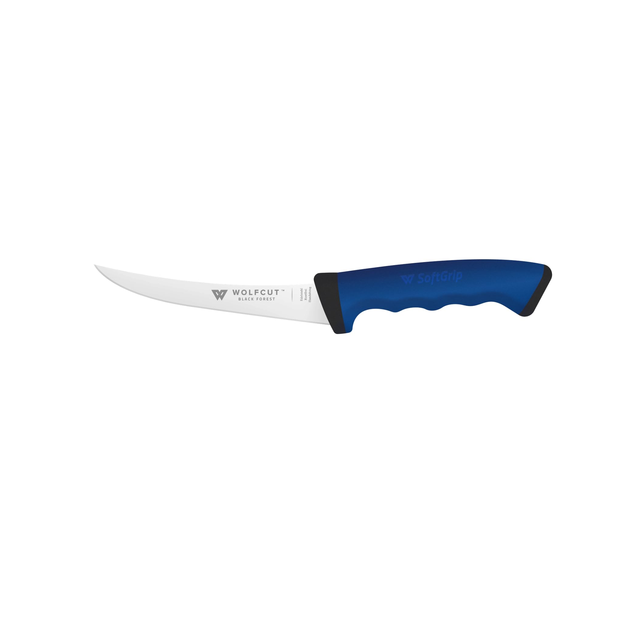 Wolfcut SoftGrip seria BLUE – 5-częściowy zestaw noży rzeźniczych – nóż do filetowania 13 i 15 cm, nóż do wykrawania, nóż do krojenia