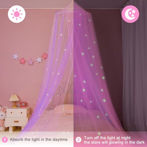 Image of FIOBEE Bed Canopy for Girls Room with LED Light Kids Toddler Bedroom Decor