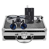 BoNew Chirurgische Fernglaslupe, optisches Glas, 2,5 x 420 mm Arbeitsabstand mit 3 W LED-Kopflicht, schwarze Aluminiumbox