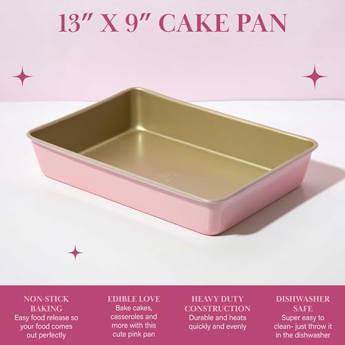 Paris Hilton Nonstick Carbon Steel Bakeware Collection, 13-Inch x 9-Inch Multipurpose Pan, Dishwasher Safe, Made without PFOA and PFAS, Pink Champagne Two-Tone - Thumbnail 2