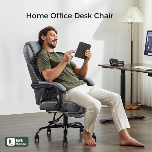 Image of amseatec Big and Tall Office Chair with Footrest, Lumbar Support, Grey