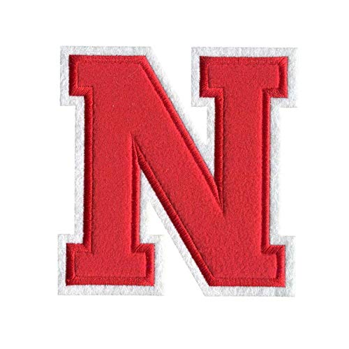 4 1/2" Height Embroidery Iron-on Letter Patch, Big Size Varsity Monogram, Premium Custom A-Z for Jackets, Jeans, Hats, Shirts - Red on White-N
