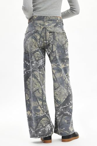 Women Camo Jeans Wide Leg Denim Pants Mid Waist Baggy Jeans Trousers2
