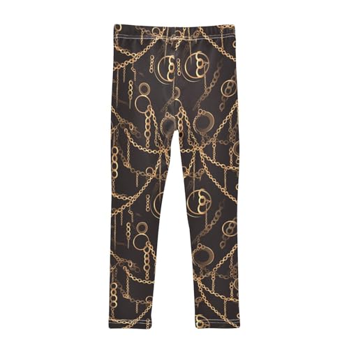KLL Golden Chain Pattern on Black Background Chestnut Little Girls Leggings Comfortable High Waisted Sweatpants Gym2