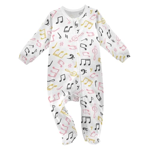 Dussdil Gold Black Pink Music Notes Baby One-Piece Footies Newborn Boys Girls Rompers Pajamas Sleep Play Footed Pjs