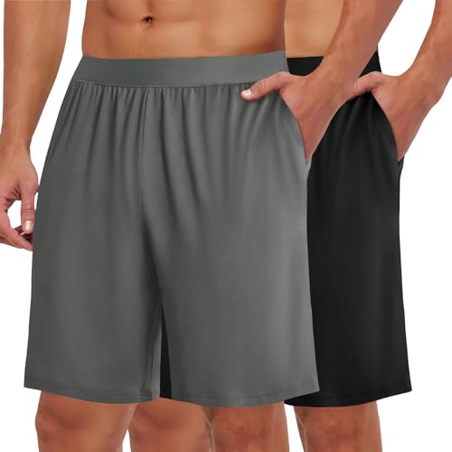 Ekouaer Men's Pajama Shorts Soft Comfy Sleep Bottoms 2 Pack Casual Lounge Sleepwear Pants with Pockets