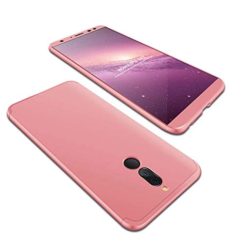 cmdkd Funda Compatible con Huawei Mate 10 Lite,Case Bumper 3 en 1 Estructura 360 Grados Integral para Ambas Caras Hard Skin Carcasa + Cristal Templado.Rose Oro
