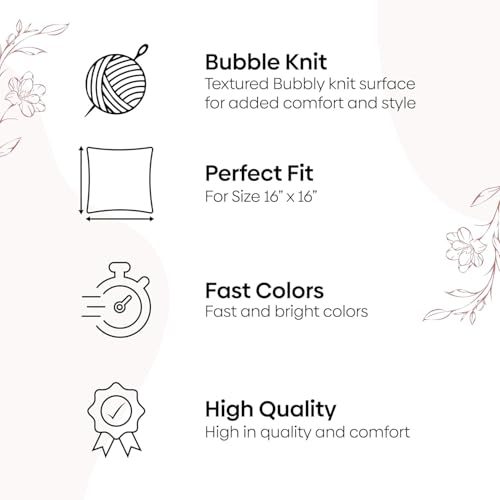 haus & kinder Cotton,210 TC Decorative Embroidered Cushion Cover | Knitted Chambray Front Throw Pillow Cushion Cover for Sofa Living Room | 16Inch X 16Inch | Embroidery Felt