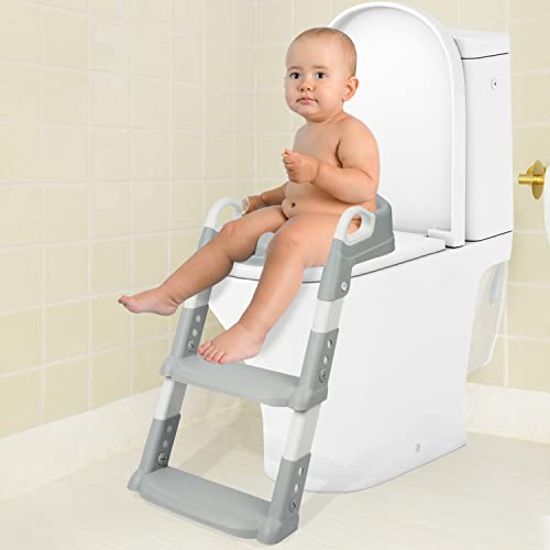 R-for-Rabbit-Hiltop-Step-Stool-Potty-Trainer-Seat-Ladder-Step-Up-Training-Stool-Non-Slip-Steps-Ladder-Adjustable-Foldable-for-Kids-Baby-Grey-White