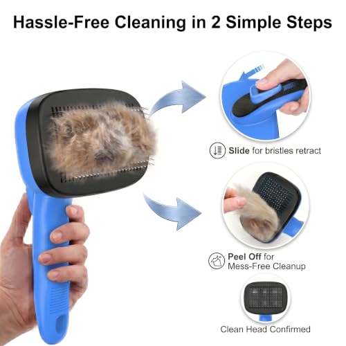 Image of Self Cleaning Slicker Brush for Dog Shedding & Deshedding Grooming | Fluff & Detangle Short Long Hair, Ideal for Dogs & Cats Heavy Dense Wavy Curly Coats to Easily Prevent Severe Matting at Home