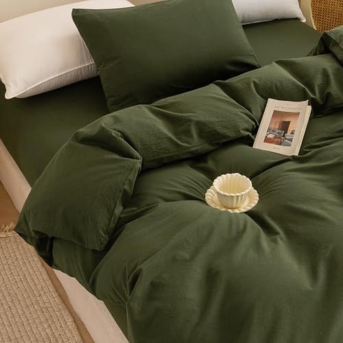 Image of ECOCOTT 3 Pieces Duvet Cover Set Oversized King Size 100% Washed Cotton 1 Duvet Cover with Zipper and 2 Pillowcases, Ultra Soft and Easy Care Breathable Cozy Simple Style Bedding Set (No Comforter)