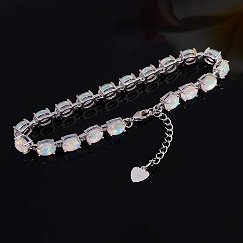 CiNily Rhodium Plated Fire Opal Women Jewelry Wedding Gift Gemstone Bracelet 8.5"3