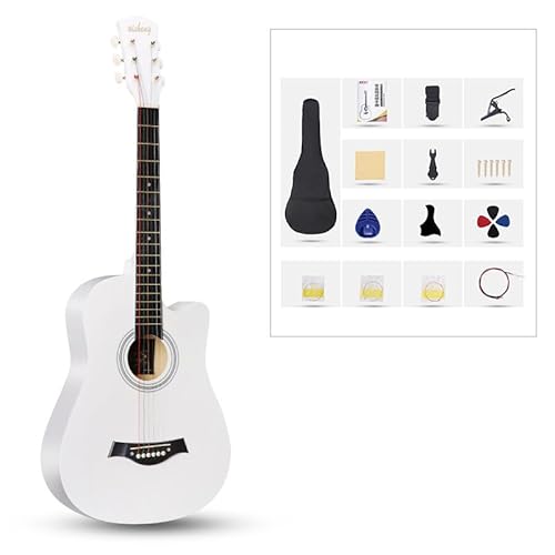 アコースティックギター 12点セット 初心者入門セット 練習 初心者向き ソフトケース付き ギター アコギ guitar (ホワイト)