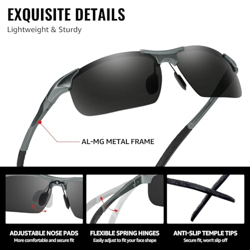 Image of TJUTR Mens Photochromic Sunglasses Day & Night Driving Z87 Sun Glasses Polarized UV400 Protection Safety Glasses