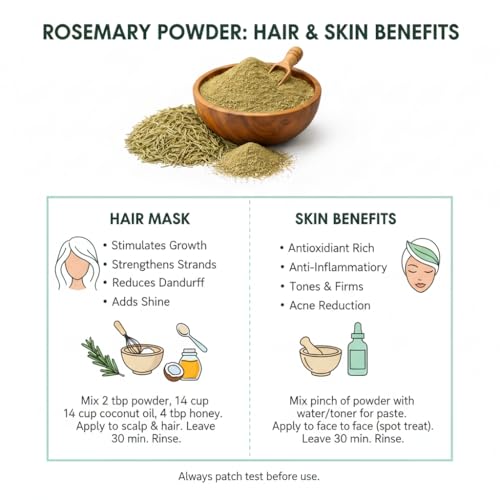 Image of Rosemary Powder for Hair Growth & Hair Fall Control | 100% Pure & Natural Ayurvedic Powder | Helps Strengthen Roots & Improve Scalp Health | Herbal Hair Care for Men & Women (500g)