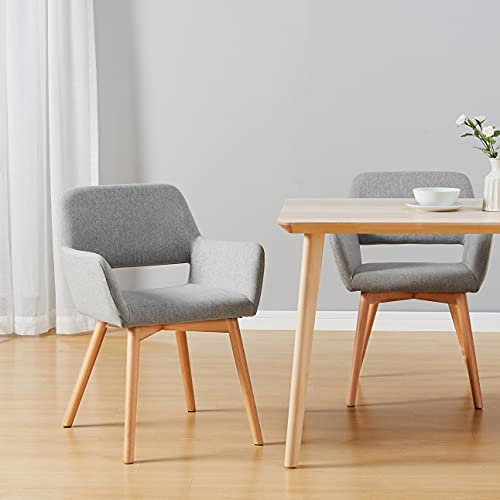 Canglong Leisure Modern Living Room Accent Arm Club Guest With Solid Wood Legs Dining Chair, Set Of 2, Dark Grey #TOP7