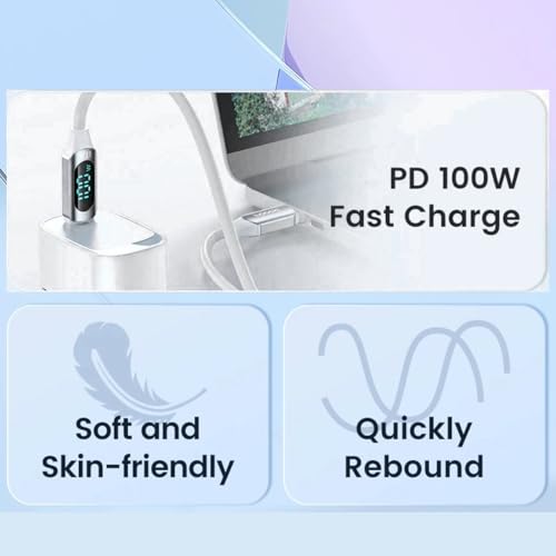 Image of iFAST Digital Display 100W Type-C to Type-C Fast Charging Data Cable | 480Mbps Data Transfer Speed | Compatible With MacBook, iPad, Galaxy, Pixel, Switch (1 Metre, Silicon, White)