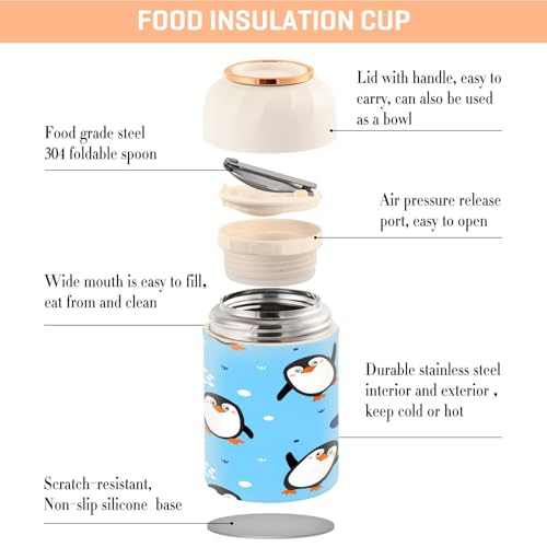 Tarro de comida Cute Penguins de 500 ml con aislamiento de doble pared 5