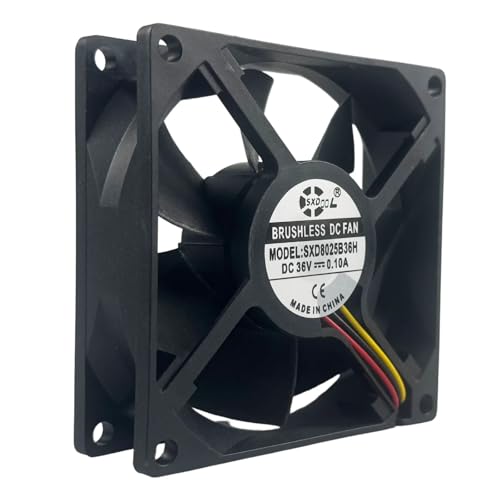 36V 80mm Fan for SXD8025B36H DC Brushless Fan 0.10A, 80x80x25mm 3-Pin Axial Cooling, 4100RPM High Airflow 62CFM Industrial