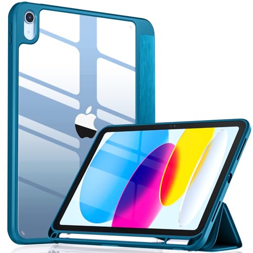 Image of Wenlaty Compatible with iPad (A16) 11th Generation Case 11 Inch 2025, for iPad 10th Generation Case 10.9 Inch 2022 with Pencil Holder, Trifold Stand Protective Clear Back, Auto Wake /Sleep, PeacockBlue
