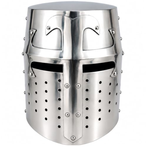 AnNafi® Crusader Helmet | Knight Templar Helm | Medieval Armour Wearable For Men Antique Helmets | Combat Free-Size Reenactment SCA LARP Cosplay Costumes Armor Silver | Halloween & Drama Costume