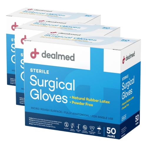 Image of Dealmed Disposable Latex Gloves - Medical Gloves, Multi-Layer, Size 7, 50 Pairs Per Box (Pack of 3)