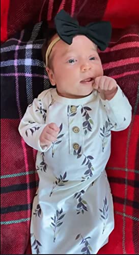 Kislio Newborn Baby Girls Boy Knotted Gown Floral Nightgown Sleeper Gown Swaddle Headband Hat Coming Home Outfit Set(Green, 0-6 Months) #TOP3
