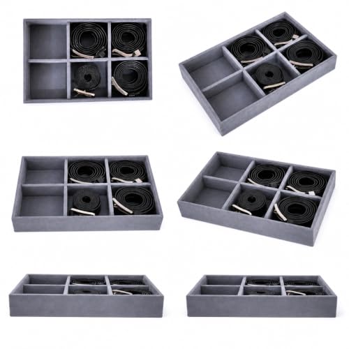 Image of 6 Slot Belt Organizer Tray for Men, Grey | Stackable tray keeps formal, casual and leather belts arranged neatly in wardrobe, closet, drawer, dresser or dressing table
