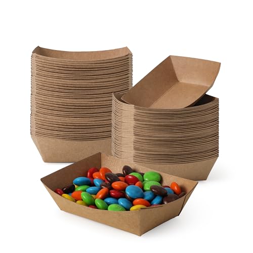 Fit Meal Prep 1000 Pack 2 lb Paper Food Boats Heavy Duty Disposable Trays, Kraft Brown, for Parties Fairs Picnics Carnivals Holds Tacos Nachos Fries Hot Dogs Grease Resistant