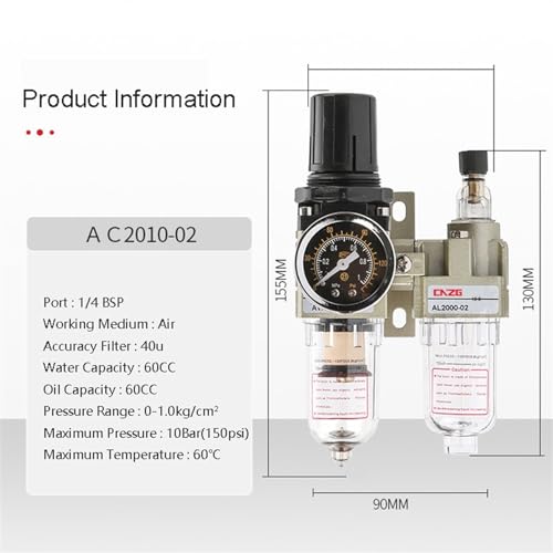Régulateur de pression pneumatique AC2010-02 pour éliminer l'eau du compresseur