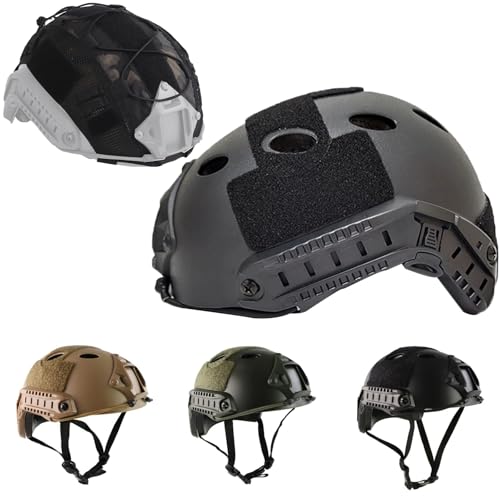 TACWJDM Breathable Tactical Helmet Airsoft PJ Thickened Helmet with Helmet Cover + 3D Buffer Pads for Cosplay Airsoft Gear(Black,M)