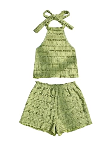GORGLITTER 2 Piece Sets for Women Summer Crochet Textured Tie