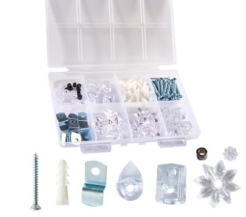 Image of 24 Sets Mirror Mounting Clips Kit for 1 /4 inch Mirror & Glass - Teardrop, Rosette, Square and Offset Holders with Anchors and Screws for Wall and Picture Frames