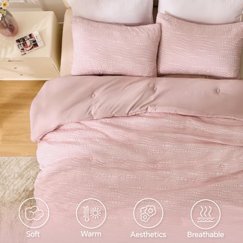 Image of BEDELITE Queen Comforter Set Striped-Blush Pink,Lightweight &Soft Comforter