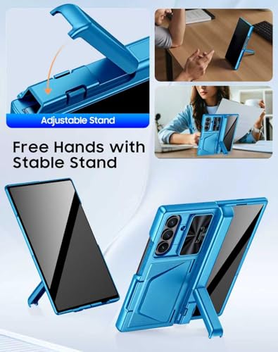 Image of for Samsung Galaxy Z Fold 7 Case with Card Holder RFID Blocking & Privacy Screen Protector & Slide Lens Cover & Hinge Protection & Kickstand, Shockproof Wallet Case for Z Fold 7 (Lake Blue)