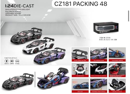Image of Exclusive Alloy Metal Pull Back Die-Cast Car Diecast Metal Pullback Toy Car with Openable 6 Doors,Light Music Boys Gifts Toys (1:24 Mclaren Senna-White Color)