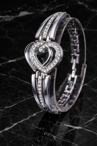 Image of romantic Gift of True Love Titanic Heart Austrian Crystal Bracelet for Women and Girls (SILVER)