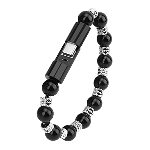 Charging Bracelets Cable Charger Cord Fashion Prayer Beads Wrist Line Black (for Type-C)