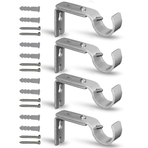 QualityDen Curtain Pole Brackets Adjustable Length of 9 - 12cm - Metal Curtain Rod Brackets Set with Screws for Poles Wall Rod-Heavy Duty & Rust Resistant (Silver - 4pcs)