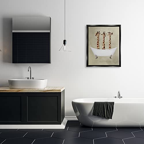 Image of Stupell Industries 'Three Giraffes In A Bathtub'| Floating Frame Canvas Art | Stupell Industries | Black, 25 x 31 Inches, Easy to Hang and Sturdy, Made in USA, by Coco de Paris