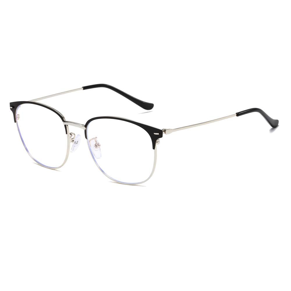 QECEPEI Retro Semi-rimless Round Blue Light Blocking Glasses Horn Rimmed Nerd Clear Lens Computer Gaming Eyeglasses